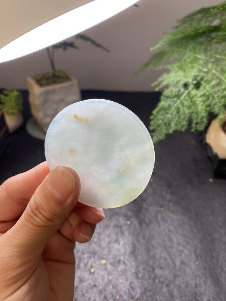 冰种冰白飘晴水绿黄翡翡翠圆牌料 天然 A 货原石明料