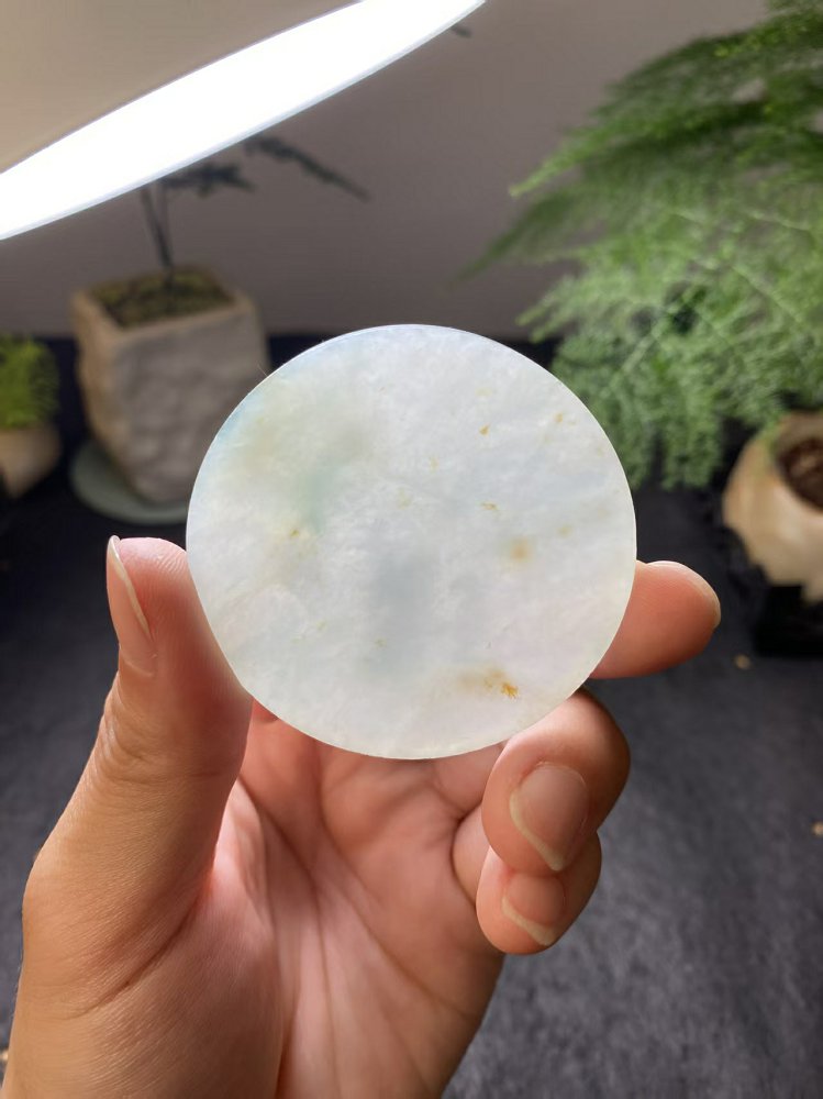 冰种冰白飘晴水绿黄翡翡翠圆牌料 天然 A 货原石明料