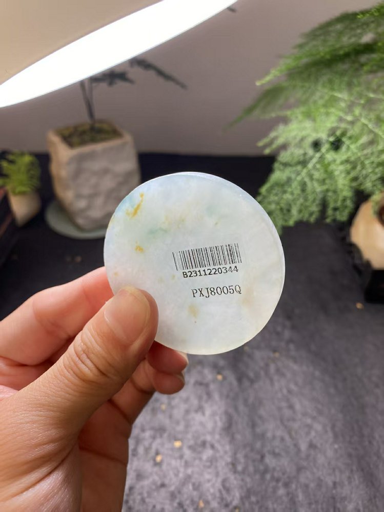 冰种冰白飘晴水绿黄翡翡翠圆牌料 天然 A 货原石明料
