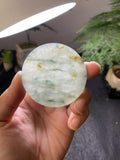 冰种晴水绿飘黄翡翡翠圆牌料 天然 A 货原石明料