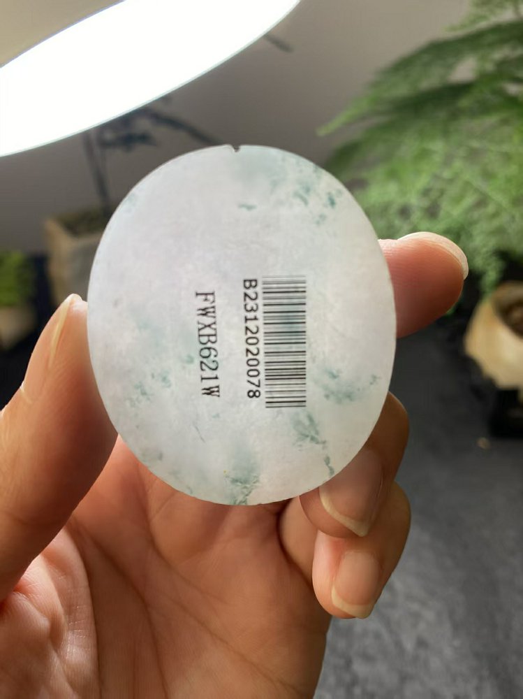 冰种冰白飘晴水绿翡翠圆牌料 天然 A 货原石明料