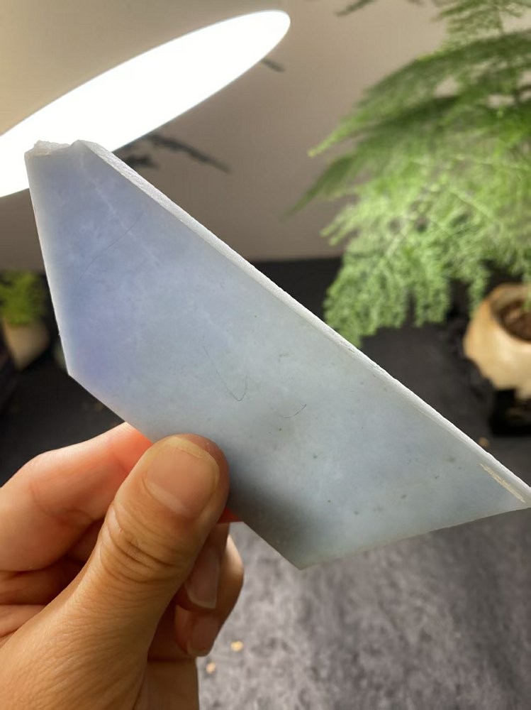 冰种淡蓝底翡翠随形料 天然 A 货原石明料