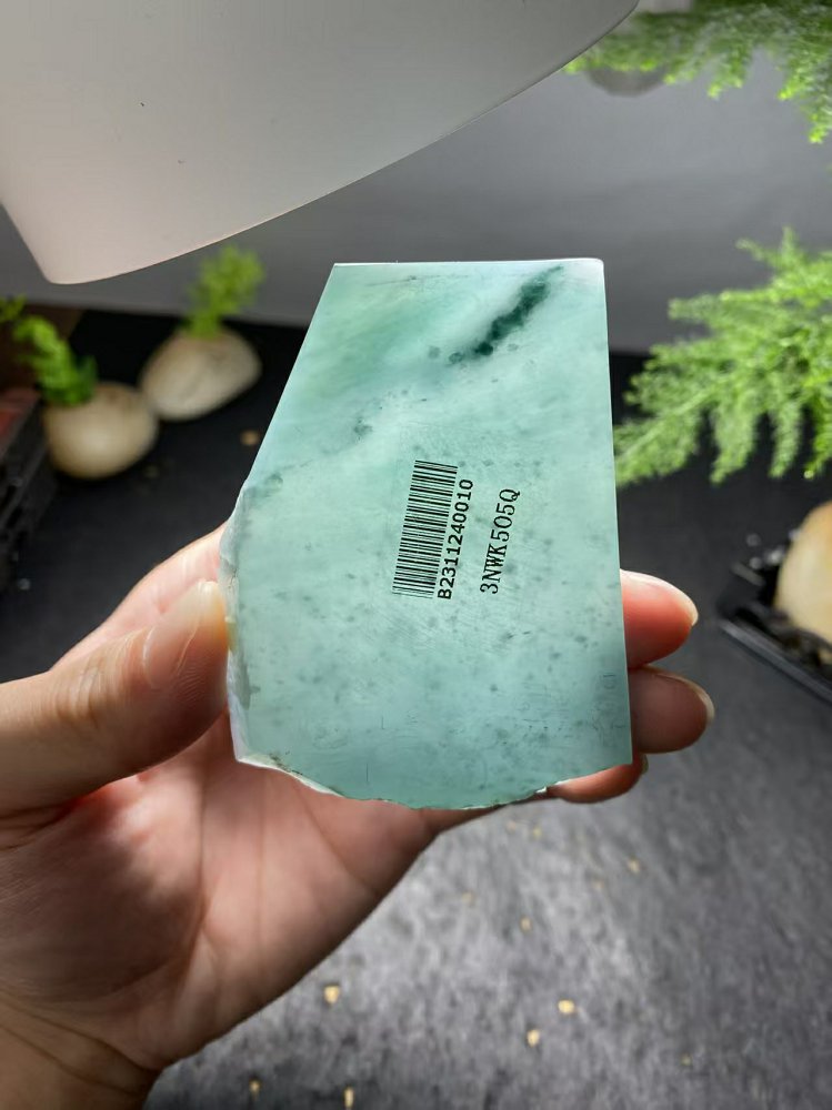 冰种晴水绿飘墨翠翡翠随形料 天然 A 货原石明料