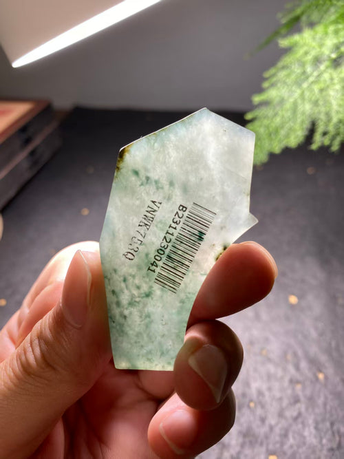 Natural Grade A Ice-Type Jadeite Free-Form Slab - Sky-Green & Dark Green & Yellow Raw Jade