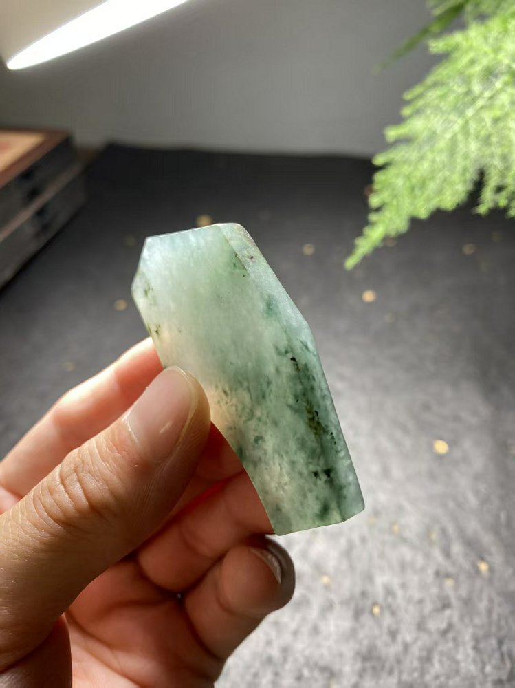 冰种晴水绿飘墨翠黄翡翡翠随形料 天然 A 货原石明料