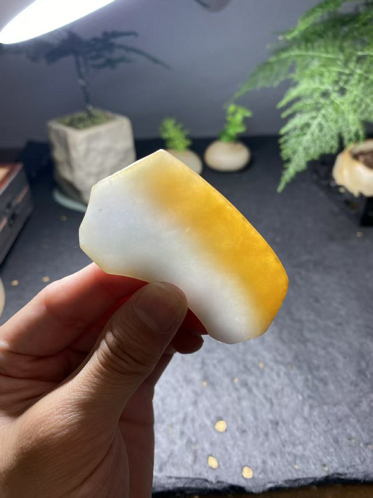 冰种冰白飘浓黄翡翡翠随形料 天然 A 货原石明料