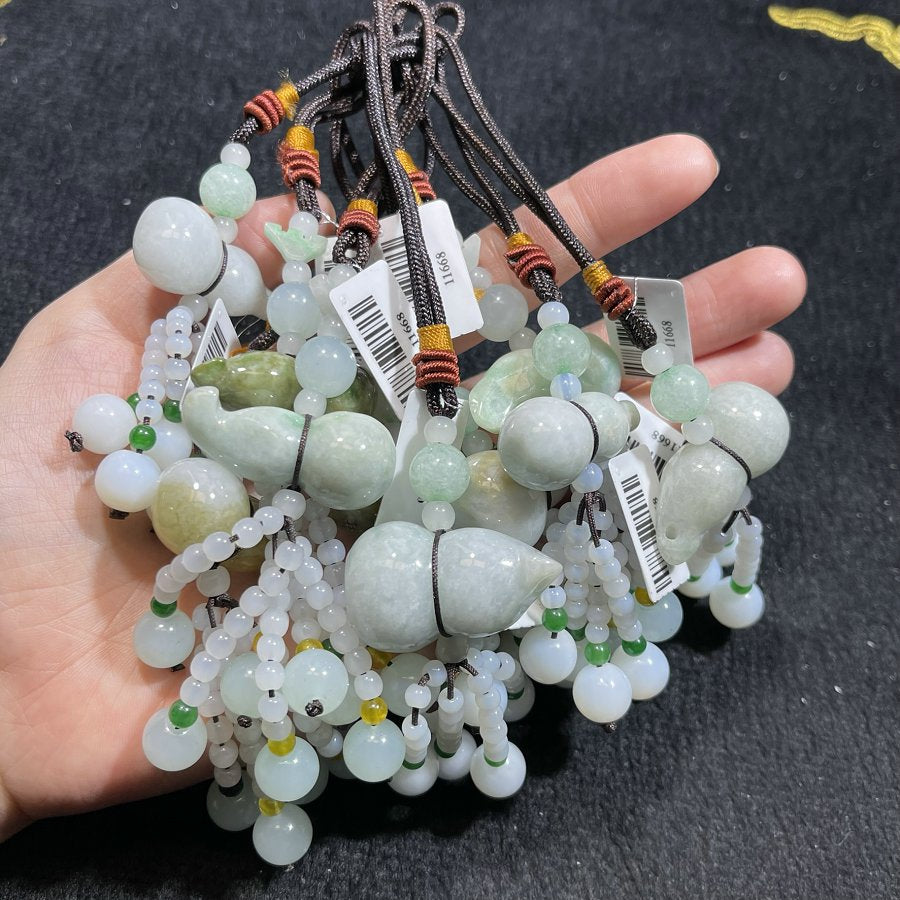 天然 A 货冰种晴水绿翡翠葫芦挂饰 单件装淡绿随身福禄挂坠