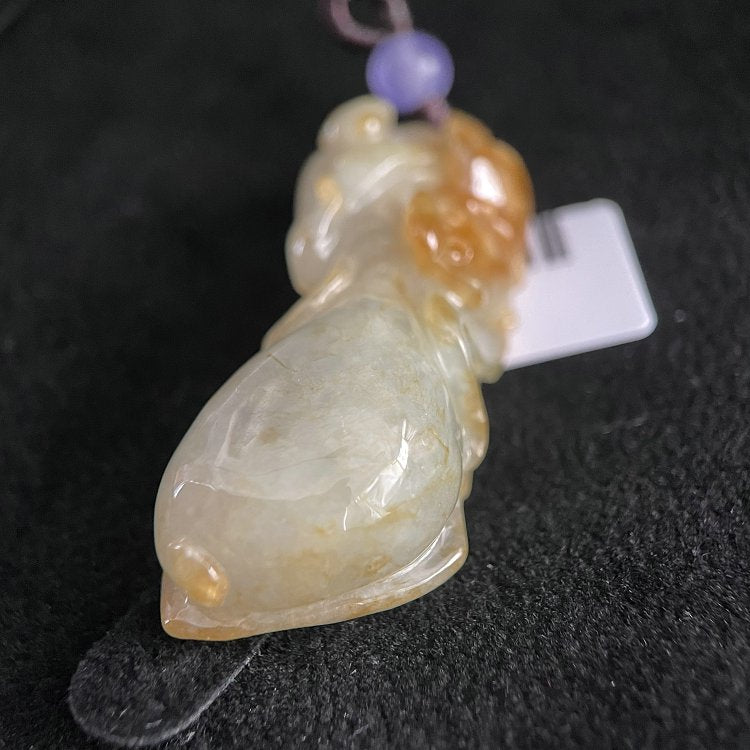 金翡瑞兽 天然 A 货翡翠冰糯种黄翡瑞兽素雕吊坠