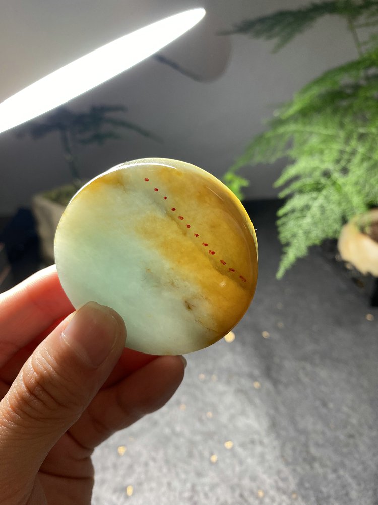 金月圆牌 天然 A 货翡翠黄翡晴水绿圆牌毛料