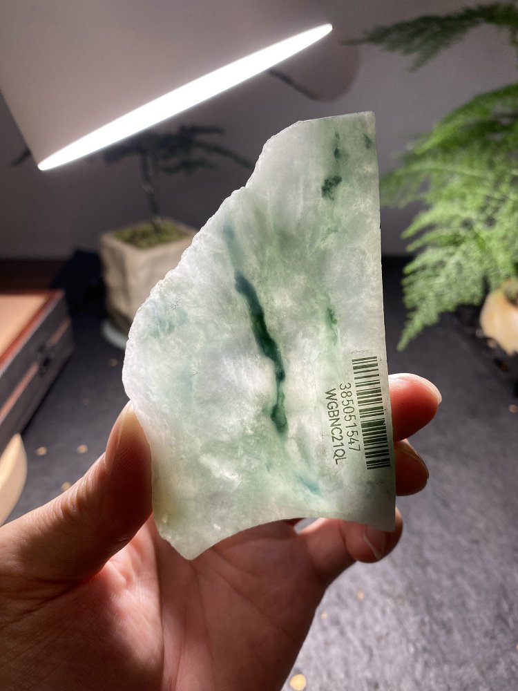 翠影随形 天然 A 货冰种晴水绿飘墨翠翡翠随形毛料