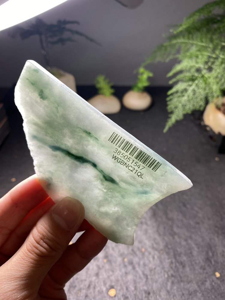 翠影随形 天然 A 货冰种晴水绿飘墨翠翡翠随形毛料