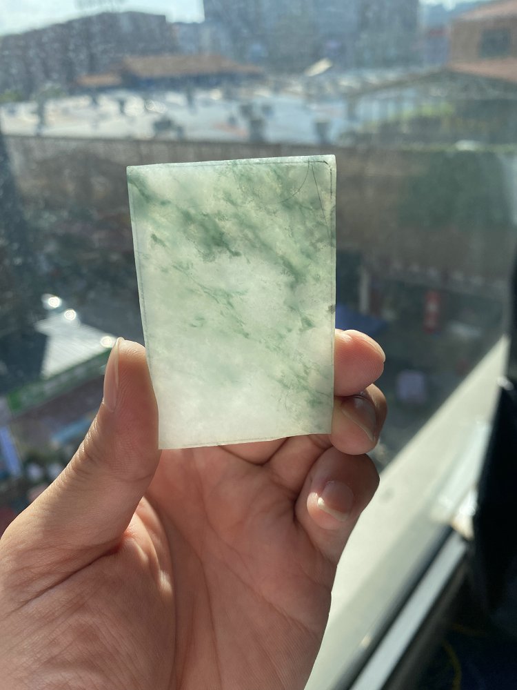 翠纹方牌 天然 A 货冰种晴水绿飘翠翡翠方牌毛料
