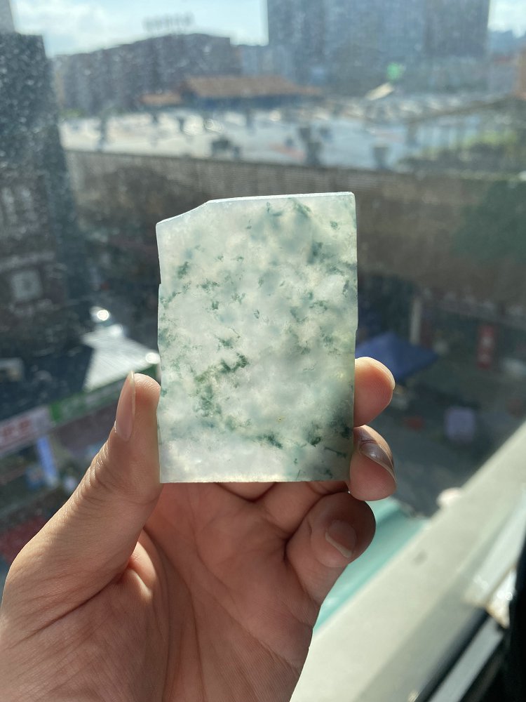 翠雾方牌 天然 A 货冰种晴水绿飘翠翡翠方牌毛料