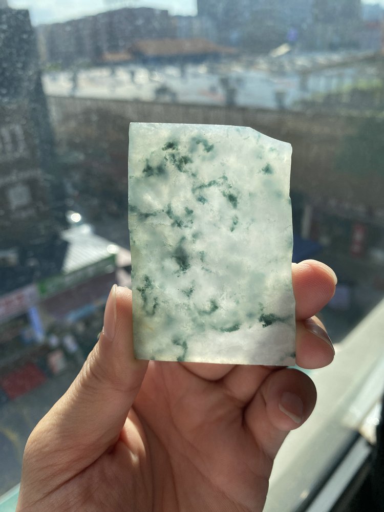 翠雾方牌 天然 A 货冰种晴水绿飘翠翡翠方牌毛料