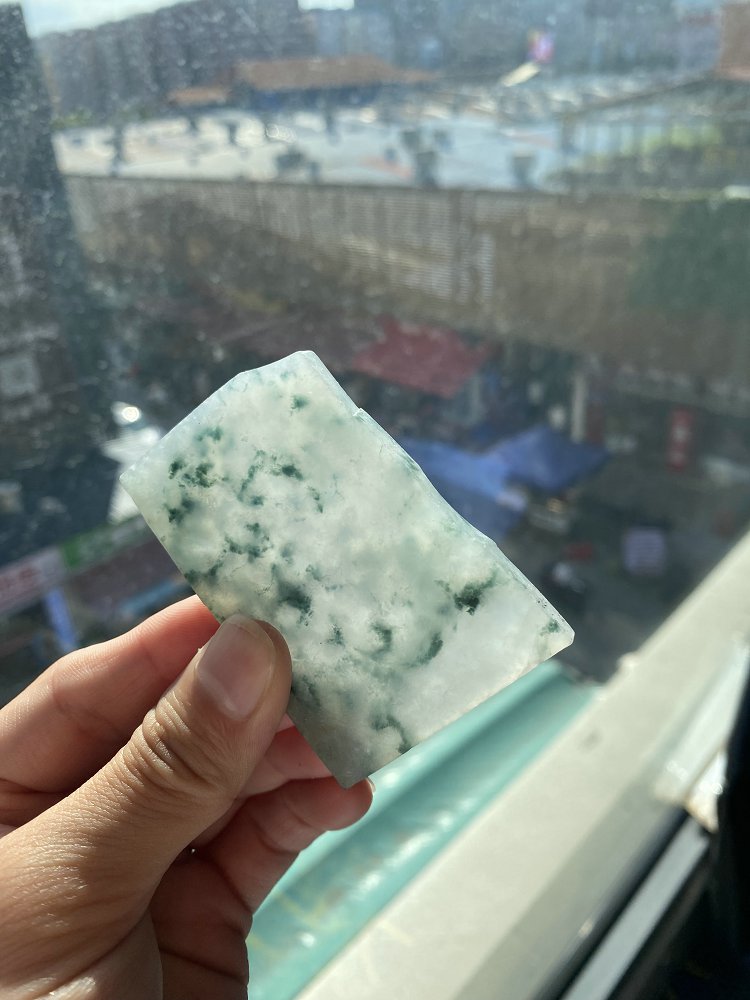 翠雾方牌 天然 A 货冰种晴水绿飘翠翡翠方牌毛料