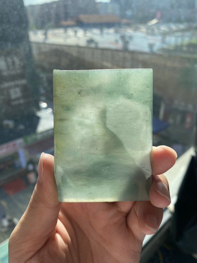 翠润方牌 天然 A 货冰种晴水绿翡翠方牌毛料