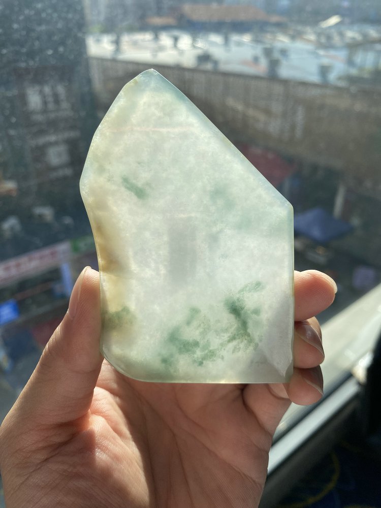 翠金随形牌 天然 A 货冰种晴水绿飘黄翡翡翠随形毛料
